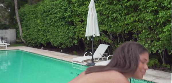 Horny stepdad watches his black stepdaughter masturbating by the pool